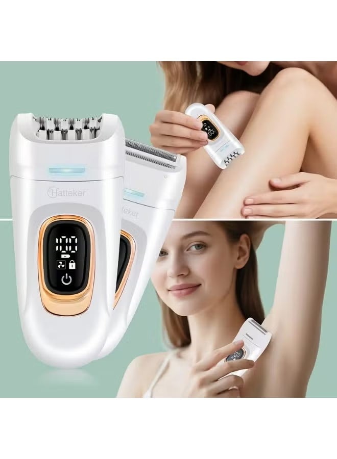 Hatteker Epilator & Shaver for Women - Hair Removal Products with Rechargeable Battery, Adjustable Comb, for Arms, Legs, Underarms, Painless Electric Women Shaver, Travel Portable White - Image 4